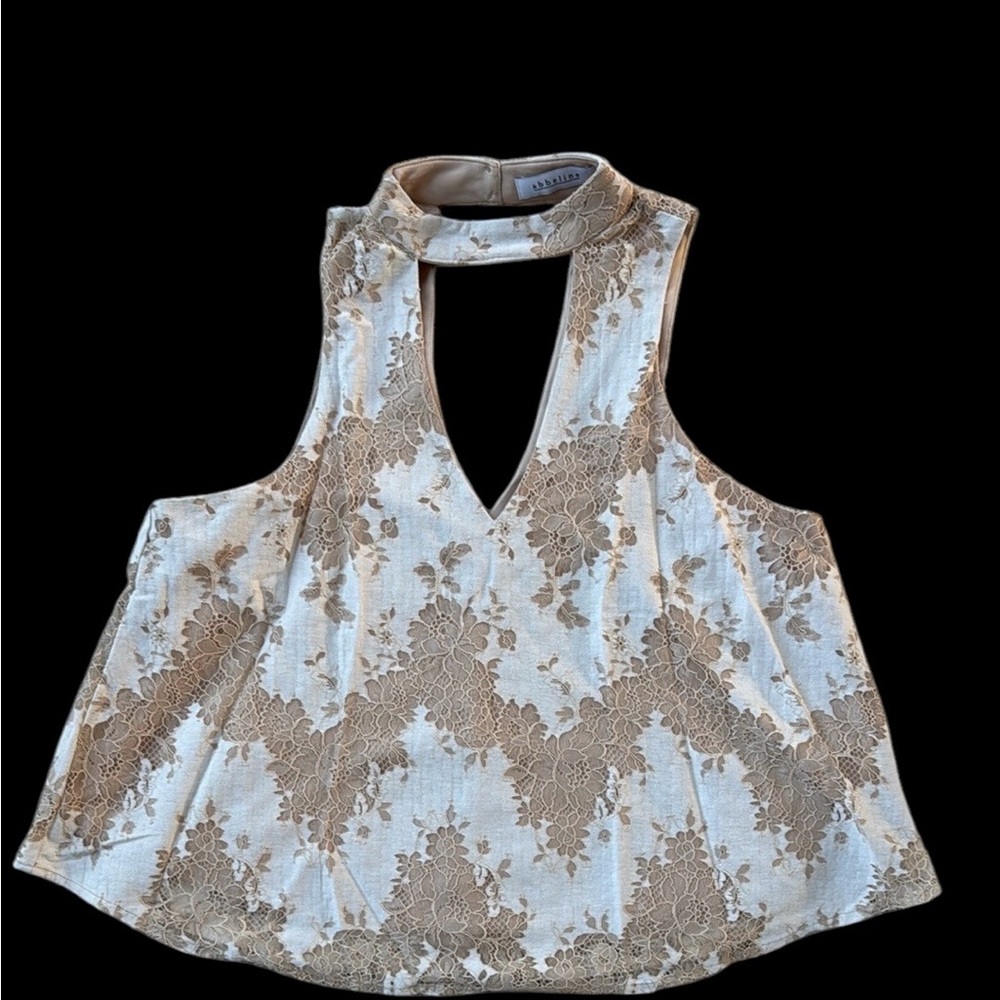 ABBELINE BEIGE AND WHITE LACE  SLEEVELESS TOP!!  EXCELLENT CONDITION!!